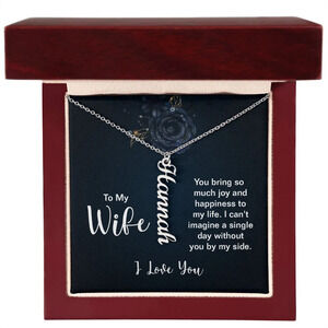 To My Wife Joy and Happiness Personalized Silver Tone Vertical Name Neckla